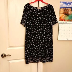 Michael Kors Women's Black Shortsleeve Dress w/ White Flowers Size XL
